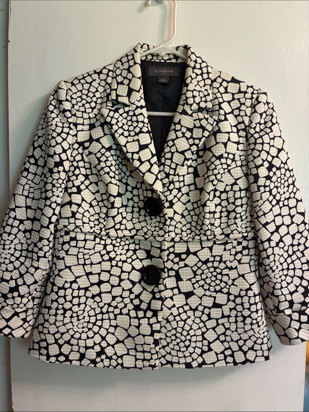 Liz Claiborne Black and White Mosaic Print Blazer